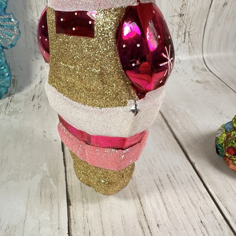 Christmas‎ Ornaments Lot Pink  Santa, Tree, Blue Seahorse, Large Indent Brown